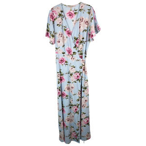 Magnolia Skye Large Wrap Dress Blue‎ Pink Floral Full Length Maxi Flutter 1400